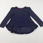 Lace Side Panels Navy Long Sleeve Top - Girls 6 Years