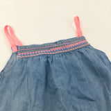 **NEW** Embroidered Pink & Blue Denim Effect Cotton Dress - Girls 12-18 Months