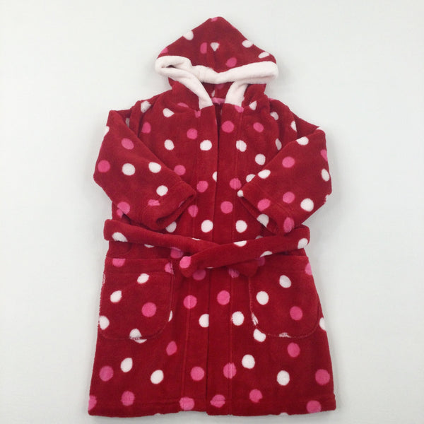 Spotty Red Fleece Dressing Gown With Santa Style Hood - Girls 18-24 Months