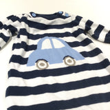 Car Navy, White & Blue Knitted Romper - Boys Newborn