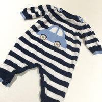 Car Navy, White & Blue Knitted Romper - Boys Newborn