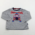 Helicopter Appliqued Striped Navy & White Long Sleeve Top- Boys 3-4 Years