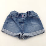 Mid Blue Denim Shorts with Adjustable Waistband - Girls 3-4 Years