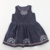 Patterned Grey Velvet Pinafore Dress - Girls 18-24 Months