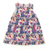 Colourful Flowers Blue Cord Dress - Girls 3-4 Years