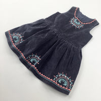 Patterned Grey Velvet Pinafore Dress - Girls 18-24 Months