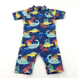 Colourful Dinosaurs Navy Sun/Beach Suit - Boys 5 Years