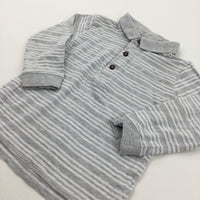 Grey & White Striped Polo Shirt - Boys 2-3 Years