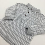 Grey & White Striped Polo Shirt - Boys 2-3 Years