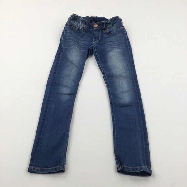 Mid Blue Denim Skinny Jeans with Adjustable Waistband - Girls 7-8 Years