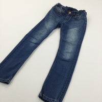 Mid Blue Denim Skinny Jeans with Adjustable Waistband - Girls 7-8 Years