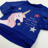 'Please Please Please Can I Have A Unicorn!' Appliqued Glittery Sequin Pink & Blue Jumper - Girls 3-4 Years