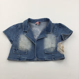 Flowers Appliqued Denim Jacket - Girls 7-8 Years