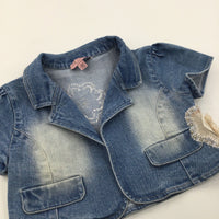 Flowers Appliqued Denim Jacket - Girls 7-8 Years