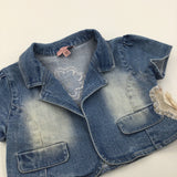 Flowers Appliqued Denim Jacket - Girls 7-8 Years