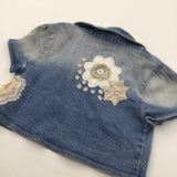 Flowers Appliqued Denim Jacket - Girls 7-8 Years