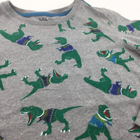 Christmas Jumpers Dinosaurs Grey Long Sleeve Christmas Top - Boys 11-12 Years