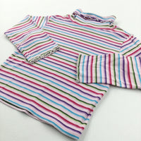 Colourful Stripes Roll Neck Pink Long Sleeve Top - Girls 3-4 Years