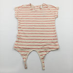 Cream & Orange Striped Tie Front T-Shirt - Girls 8 Years