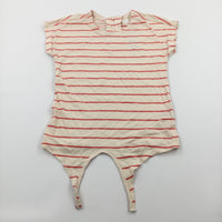 Cream & Orange Striped Tie Front T-Shirt - Girls 8 Years