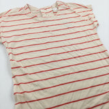 Cream & Orange Striped Tie Front T-Shirt - Girls 8 Years