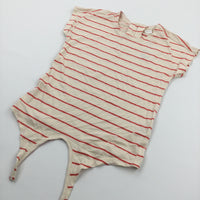 Cream & Orange Striped Tie Front T-Shirt - Girls 8 Years