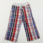 Red, White & Blue Checked Lightweight Trousers - Boys 2-3 Years