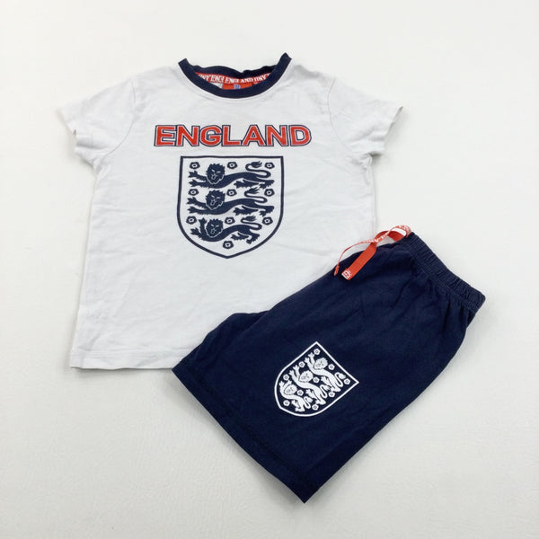 'England' White & Navy Short Pyjamas - Boys 4-5 Years
