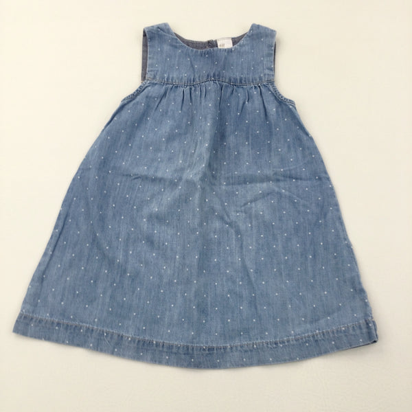 Spotty Blue Lightweight Denim Effect Cotton Dress - Girls 18-24 Months