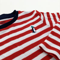 Penguin Motif Striped Red & White Long Sleeve Top - Boys 4-5 Years