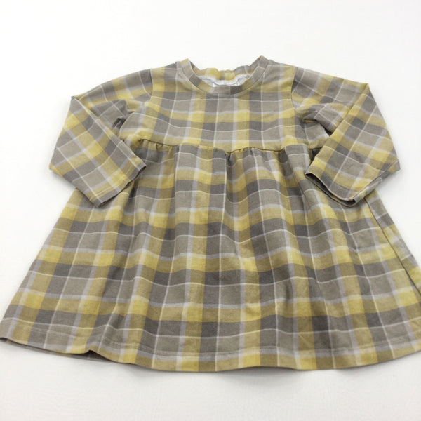 Yellow & Grey Checked Stretchy Dress - Girls 2-3 Years