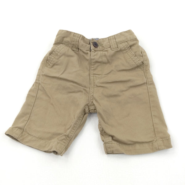 Tan Cotton Twill Shorts with Adjustable Waistband - Boys 18-24 Months