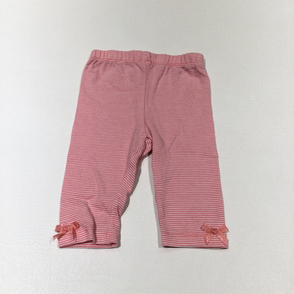 Pink & White Striped Leggings with Bow Hems - Girls 0-3 Months