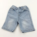 Light Blue Denim Shorts with Adjustable Waistband - Boys 18-24 Months