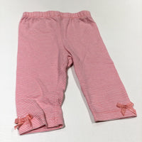 Pink & White Striped Leggings with Bow Hems - Girls 0-3 Months