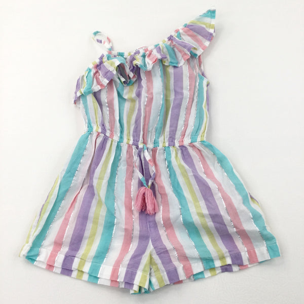 Sparkly Colourful Stripes Lightweight Cotton Playsuit - Girls 5-6 Years