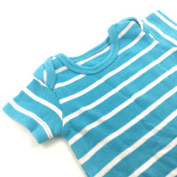 Blue & White Striped Short Sleeve Bodysuit - Boys Newborn