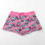 Flowers Blue & Neon Pink Jersey Shorts - Girls 5-6 Years