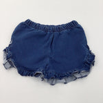 Dark Blue Denim Shorts with Frill Detail - Girls 5-6 Years