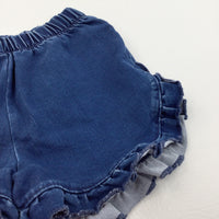 Dark Blue Denim Shorts with Frill Detail - Girls 5-6 Years