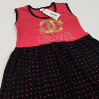 **NEW** Diamontes Pink & Black Jersey Dress - Girls 9-10 Years