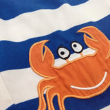 Crab Appliqued Blue & White Striped Swim Shorts - Boys 2-3 Years