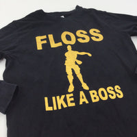 'Floss Like A Boss' Gold & Black Pyjama Top - Boys 9-10 Years