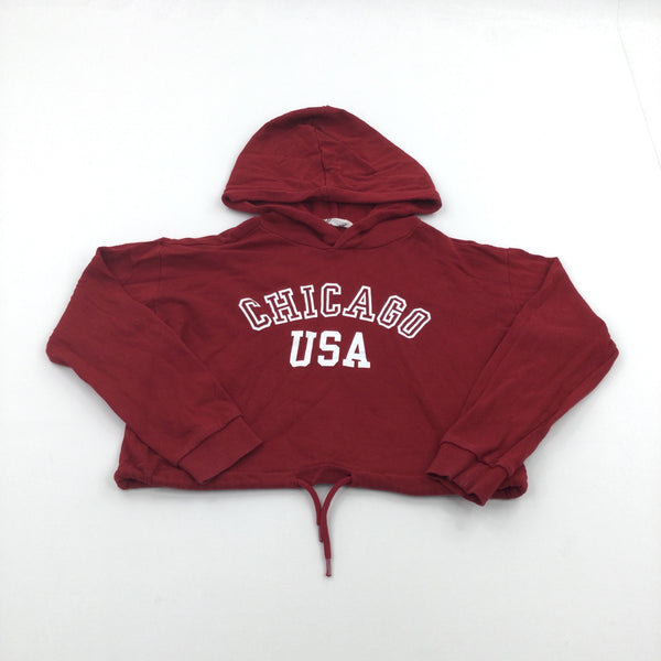 'Chicago USA' Red Belly Top Hoodie Sweatshirt - Girls 8-10 Years