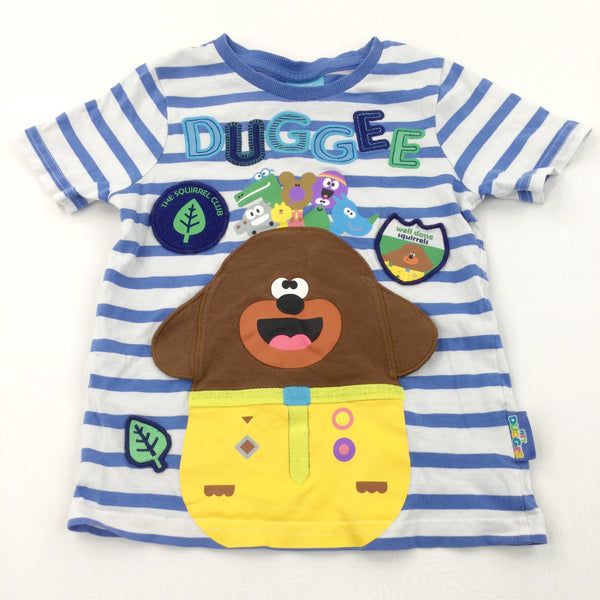 Hey Duggee Appliqued Blue & White Striped T-Shirt - Boys 3-4 Years