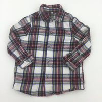 White, Red & Blue Check Long Sleeve Shirt - Boys 9-12 Months