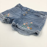 Flowers Embroidered Light Blue Denim Shorts - Girls 7-8 Years