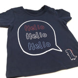 'Hello Hello Hello' Dinosaur Navy T-Shirt - Boys 0-3 Months