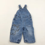 Elephant Embroidered Blue Denim Dungarees - Boys 6-9 Months