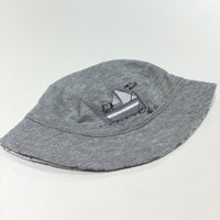 Reversible Sea Creatures & Boats White / Grey Jersey Sun Hat - Boys 0-3 Months